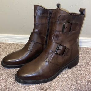 Emanuele Crasto Brown Leather Italian Moto Boots Buckle Size 9/EUR 39 NW…